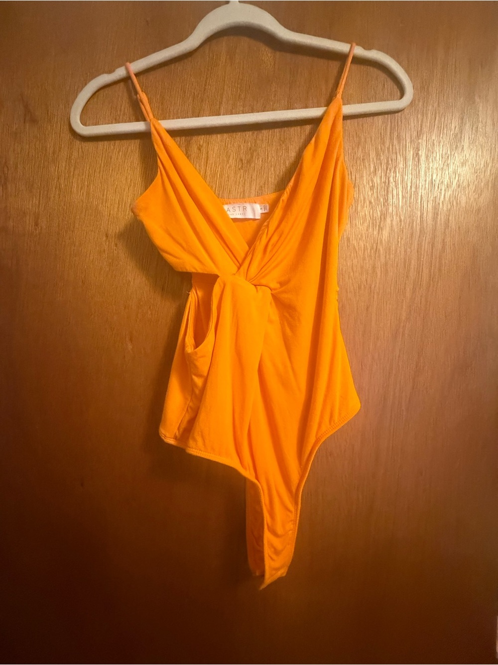 ASTR The Label Orange Cutout Wrap Front Bodysuit Size S